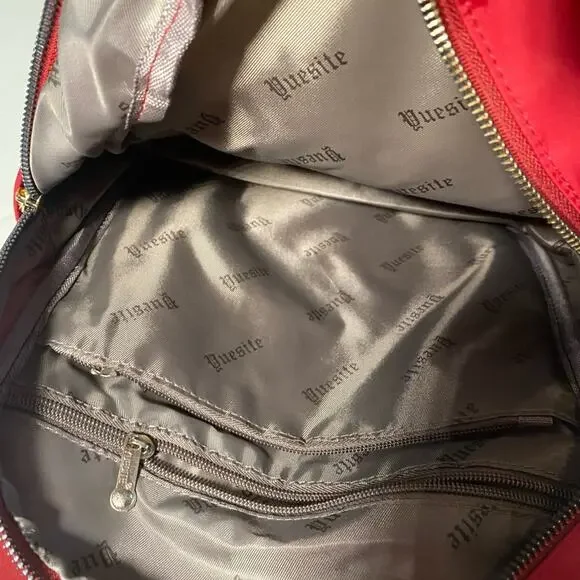 Yuesite NWOT Backpack Bag Nylon Color Maroon with Gold Zippers Hidden Pockets - Picture 3 of 9